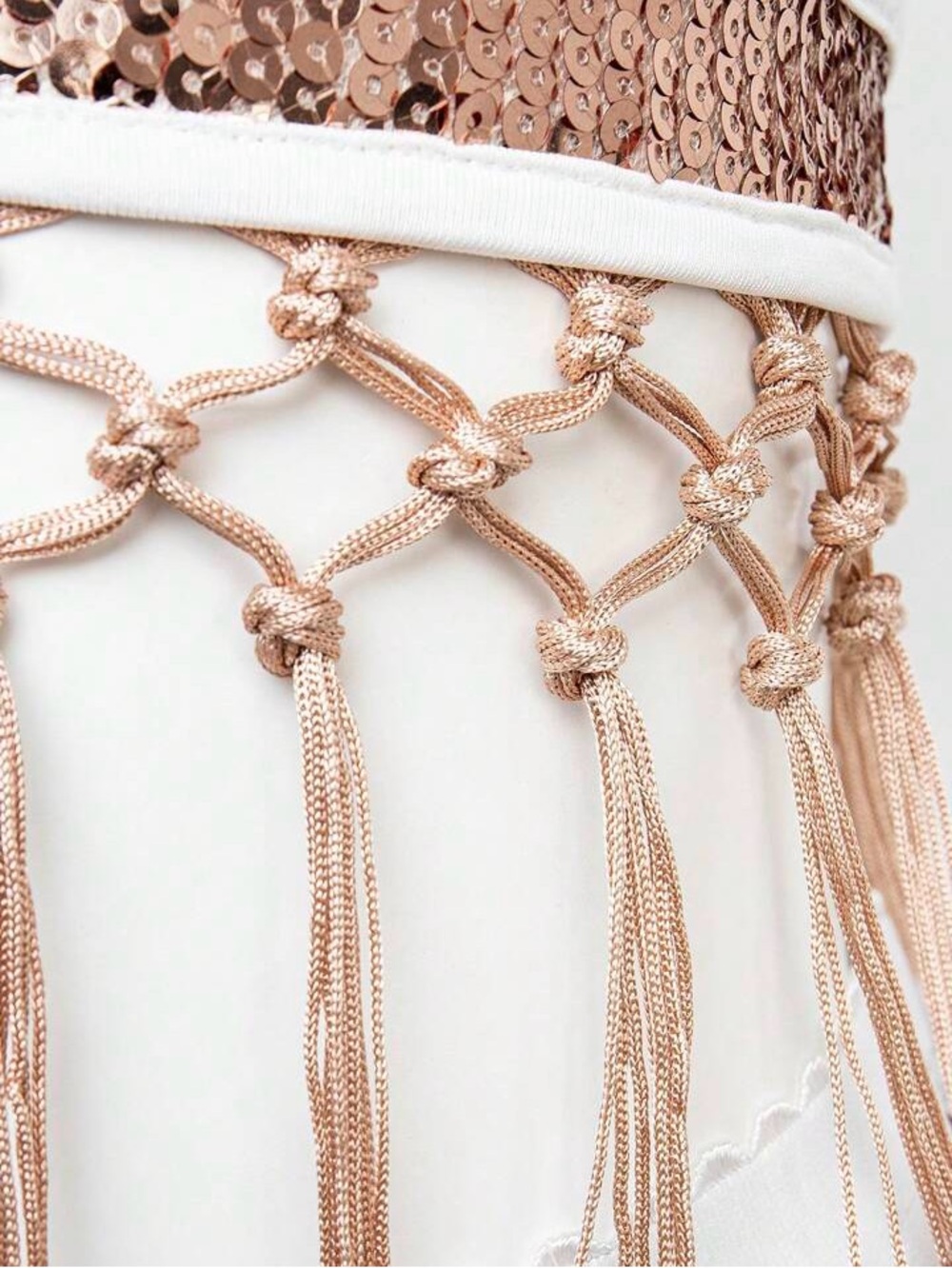 Sequin Fringe Two-Piece Bikini Set - Copper/White( Rave Outfits) - Picture 9 of 12